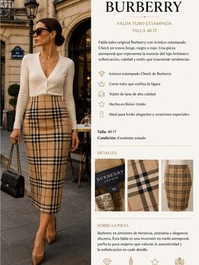 Burberry Beige, Black & Red Check Pencil Skirt
